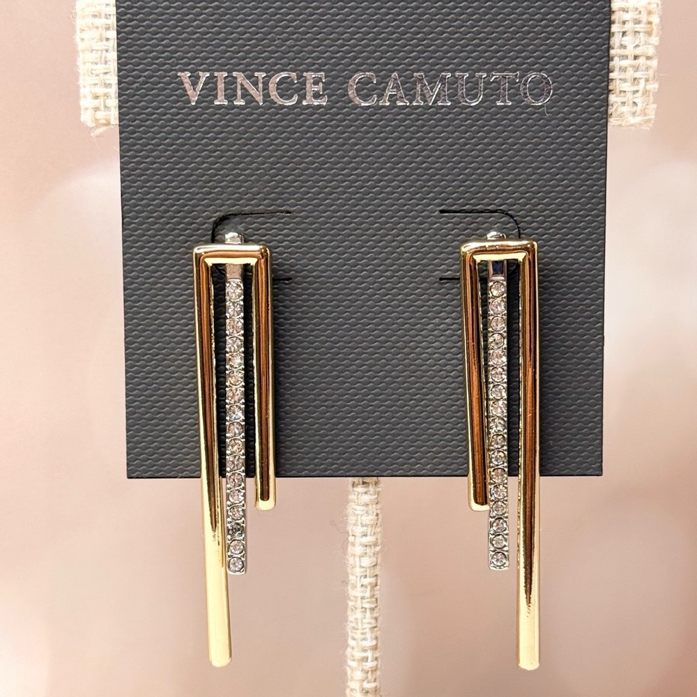 Vince Camuto Two-Tone Glass Stone Drop Dangle Earrings
